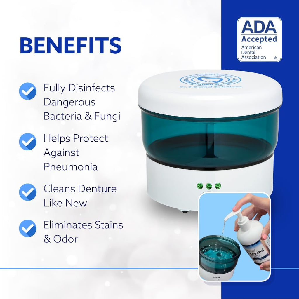 Dr. B Dental Solutions Ultrasonic Cleaner – Efficient Dental Cleaner with High-Frequency Waves for Removing Debris and Stains from Dentures, Night Guards, Retainers, and Aligners