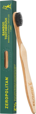 Bamboo Toothbrushes with Soft Charcoal Bristles 1 Unit - Ergonomic Handle Wooden Toothbrushes - Eco Friendly, Low Waste and Biodegradable Toothbrushes
