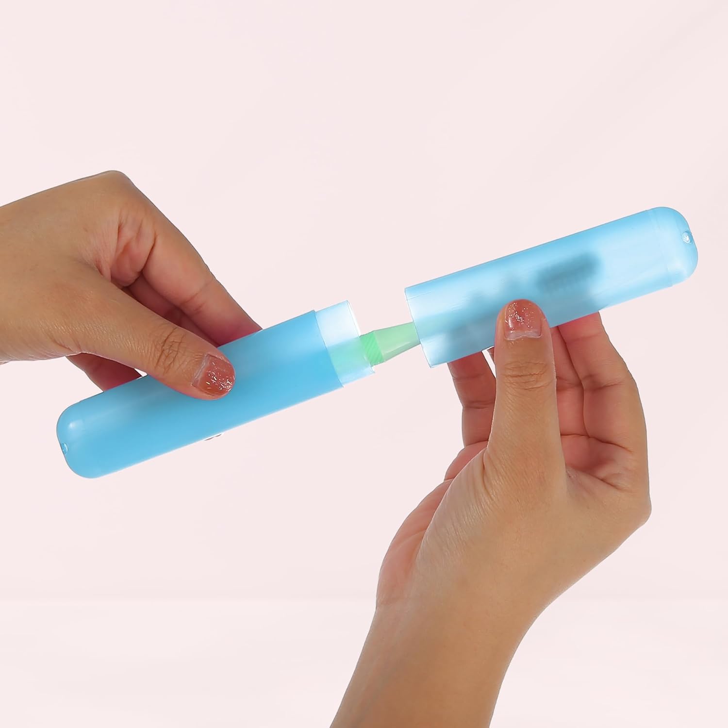 VOCOSTE 2 Pcs Toothbrush Travel Case, Plastic, Lightweight, Blue, 7.48"x1.06"