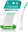 Dr. Emma Dental Picks Mint Curved Soft Rubberized Tooth Picks Easy to Use Brush Picks with Carry Case, 90Ct