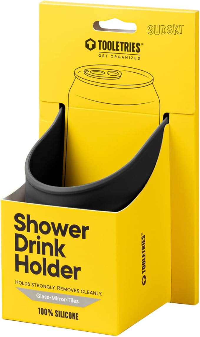 TOOLETRIES Shower Drink Holder - 100% Silicone Can Holder for Beer or Soda - Bathroom Accessory - Silicone-Grip Technology, No Adhesive Needed - in Partnership with 30 Watt - Charcoal