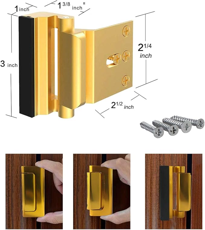 2 Pack Door Reinforcement Locks with 8 Screws, Home Security Door Lock for Toddler, Childproof Door Lock Night Lock Withstand 800 Lbs Red Gold