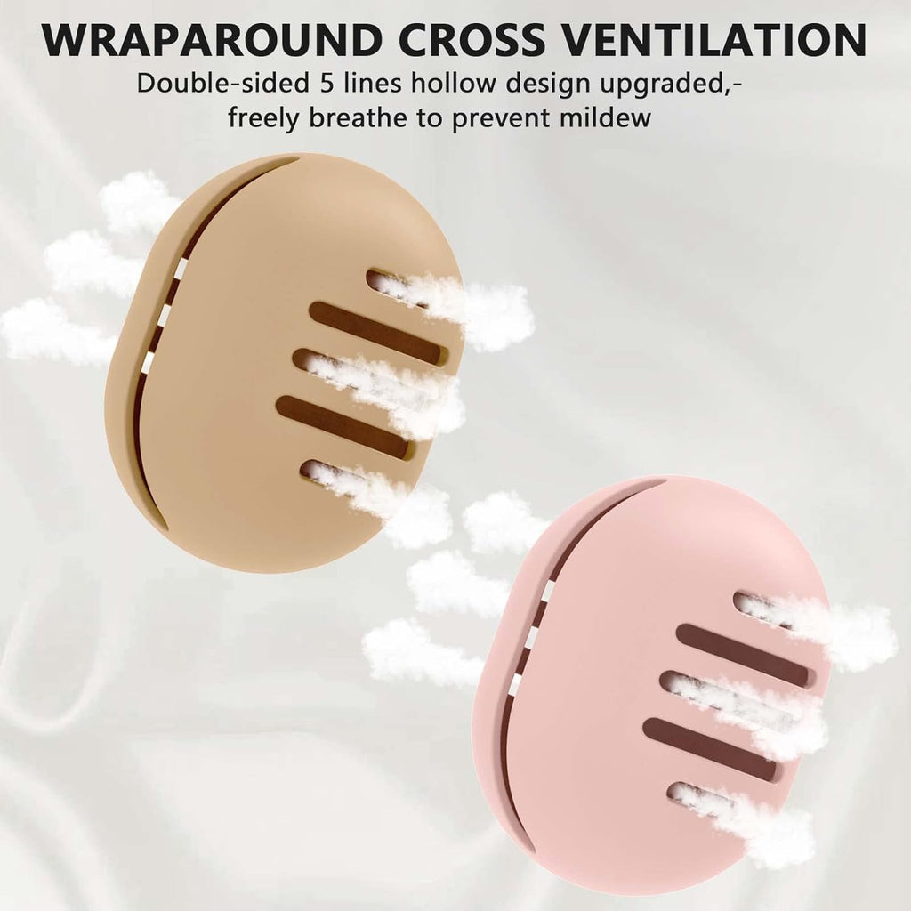 2 Pcs Makeup Sponge Holder,Double-sided Breathable Silicone Beauty Blender Holder for Travel,Shatterproof Make Up Case for All Sponges Sanitary Reuse Easy to Carry,Khaki+Pink