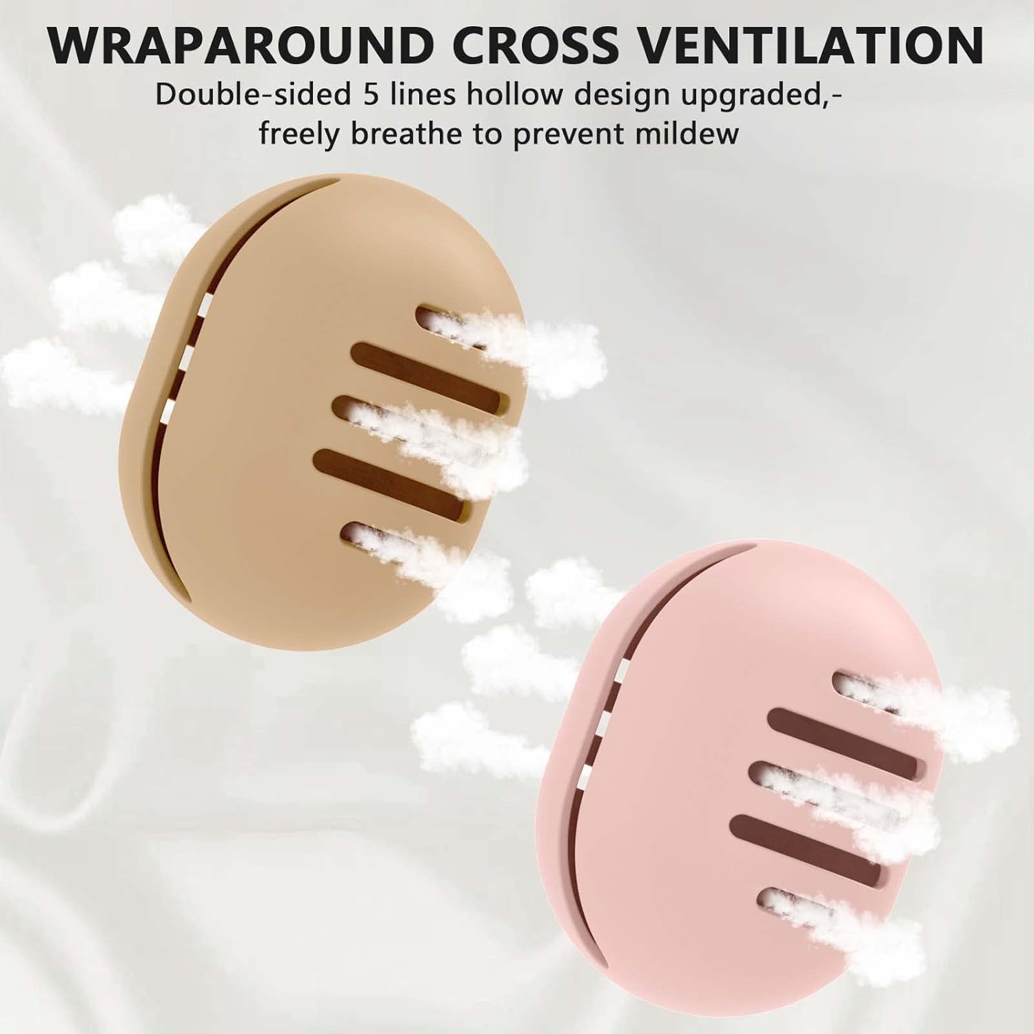 2 Pcs Makeup Sponge Holder,Double-sided Breathable Silicone Beauty Blender Holder for Travel,Shatterproof Make Up Case for All Sponges Sanitary Reuse Easy to Carry,Khaki+Pink