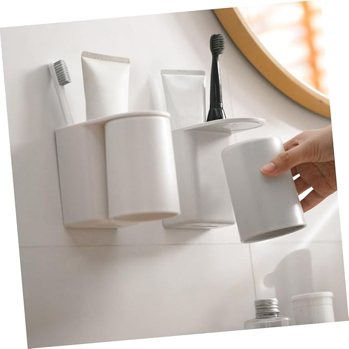 FAVOMOTO Wall-Mounted Magnetic Toothbrush Holder with Self-draining Cup Easy Installation No Drilling Toothpaste Holder for Bathroom Space-Saving Organizer with Electric Toothbrush Slots