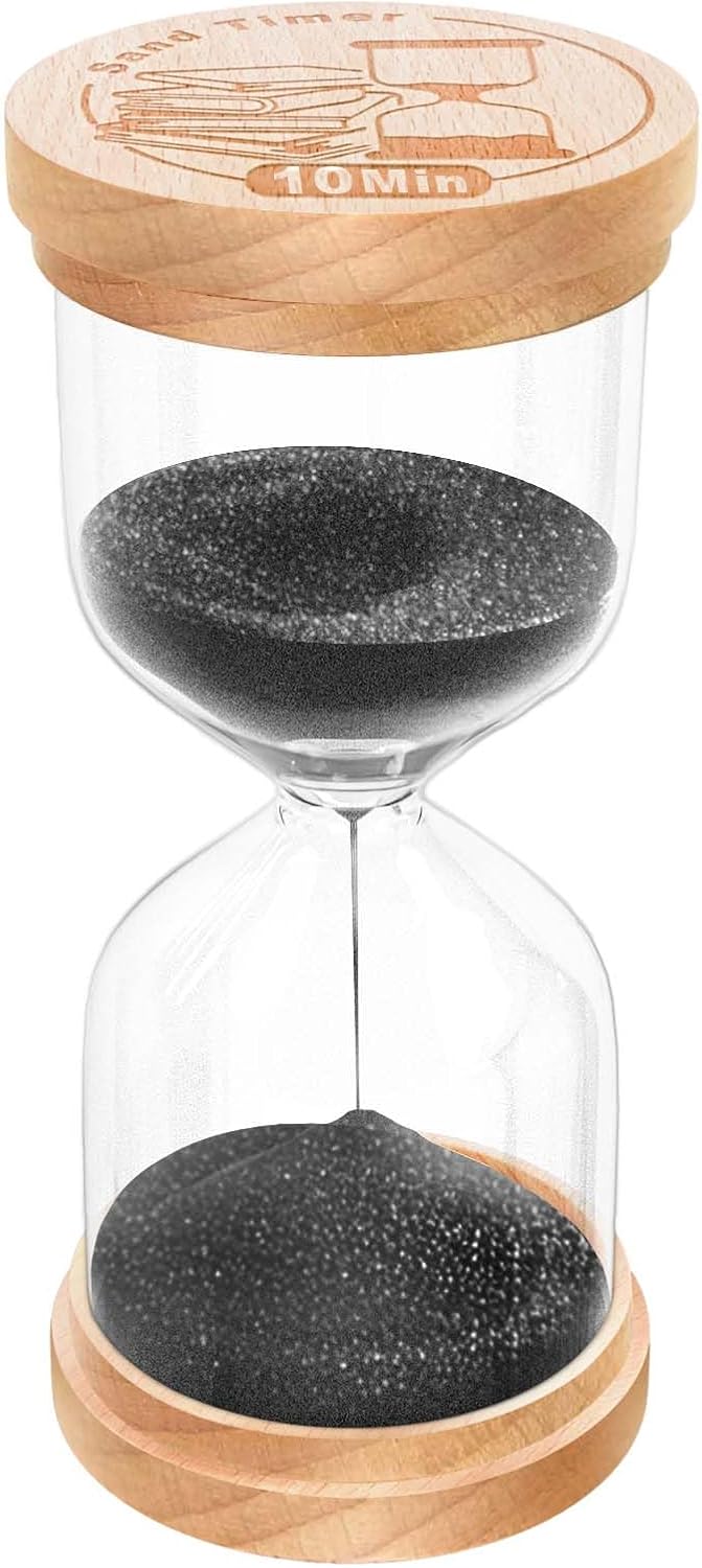 10 Minute Sand Timer, Wooden Hourglass Sand Clock, Small Wood Black 10 Min Hour Glass, Sandglass for Brushing Teeth, Reloj De Arena, Classroom, Game, Kitchen, Home, Office