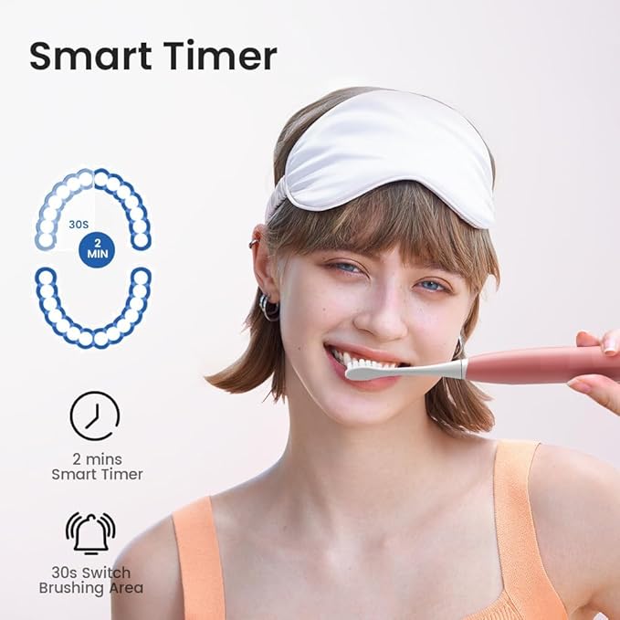 Oclean Electric Toothbrush for Adults, 150 Days Battery Life Electric Toothbrush, USB Rechargeable Sonic Travel Toothbrush with 6 Brush Heads & Travel Case, 5 Modes and Smart Timer