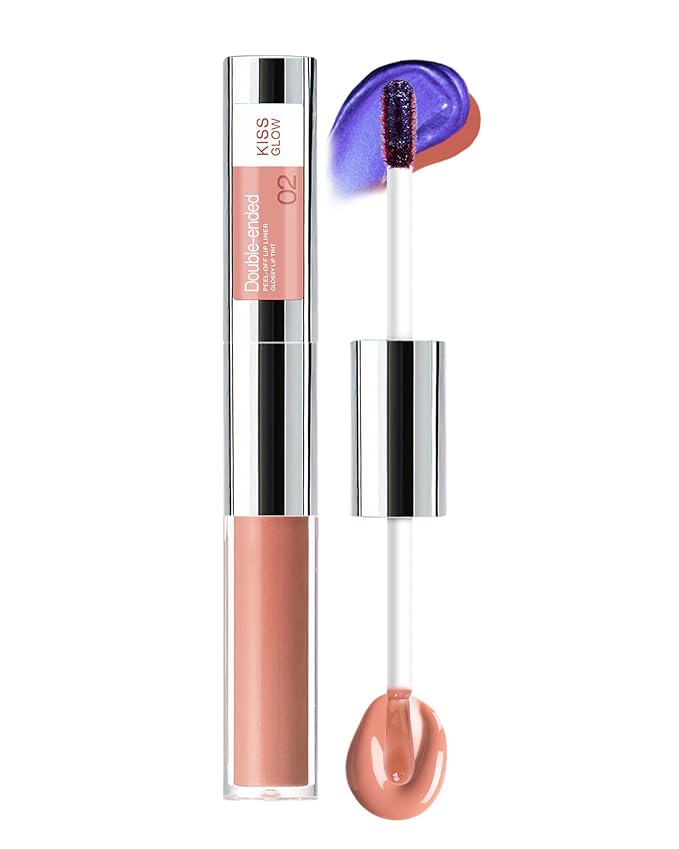 Dual Ended 2 in 1 Peel Off Lip Stain & Lips Gloss Kit, Waterproof Long Lasting Qiciy Tattoo Lip Gloss Color Peel Off Lips Liner, Tinted Liquid Lipstick, Matte & Glossy Womens Makeup-02 Warm Orange