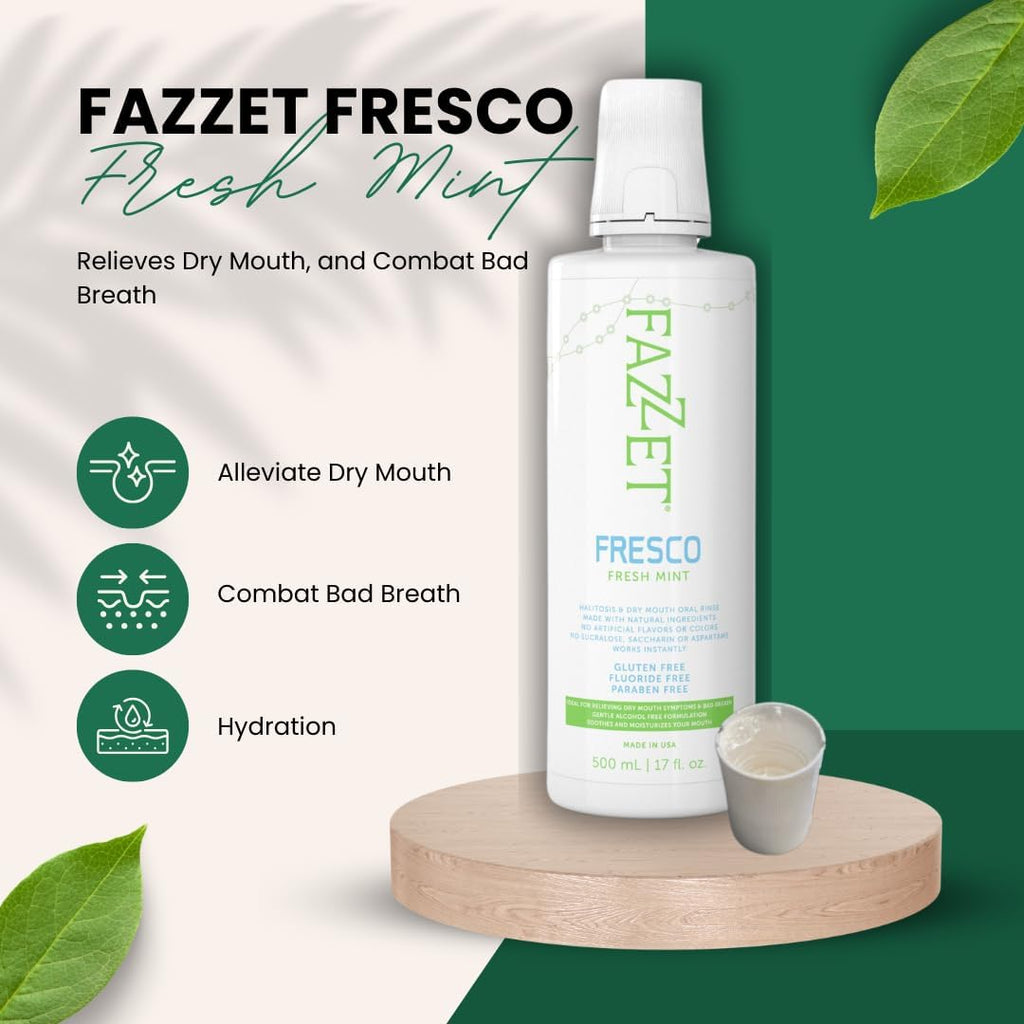 Fresco Halitosis Dry Mouth Oral Rinse – Soothe Tonsils, Combat Bad Breath – Alcohol, Gluten, and Paraben Free Mouthwash – Fresh Mint Flavor