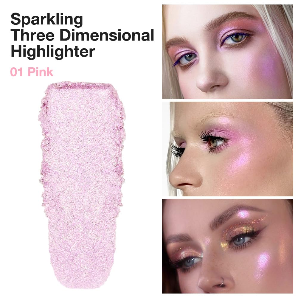 Pearl Pink Shimmer Glitter Highlighter Highlight Makeup Contour Powder,Glitter Face Illuminator Highlighter, Illuminator Make Up (Pearlescent Pink)