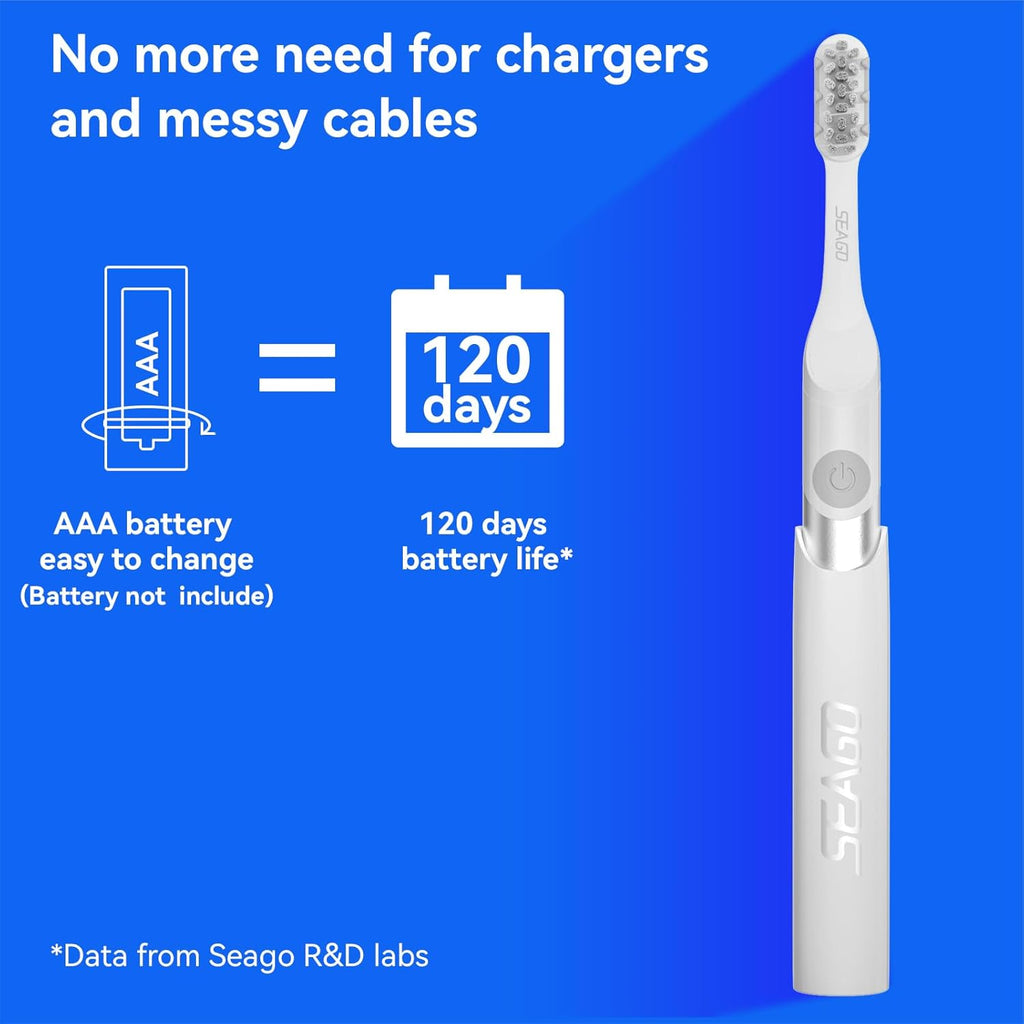 SEAGO Electric Toothbrush for Adults - 3 in 1 Holder with 8 pcs Replaceable Brush Battery Operated Travel Toothbrush kit Portable and 2 Minute Timer (Silver, Middle)