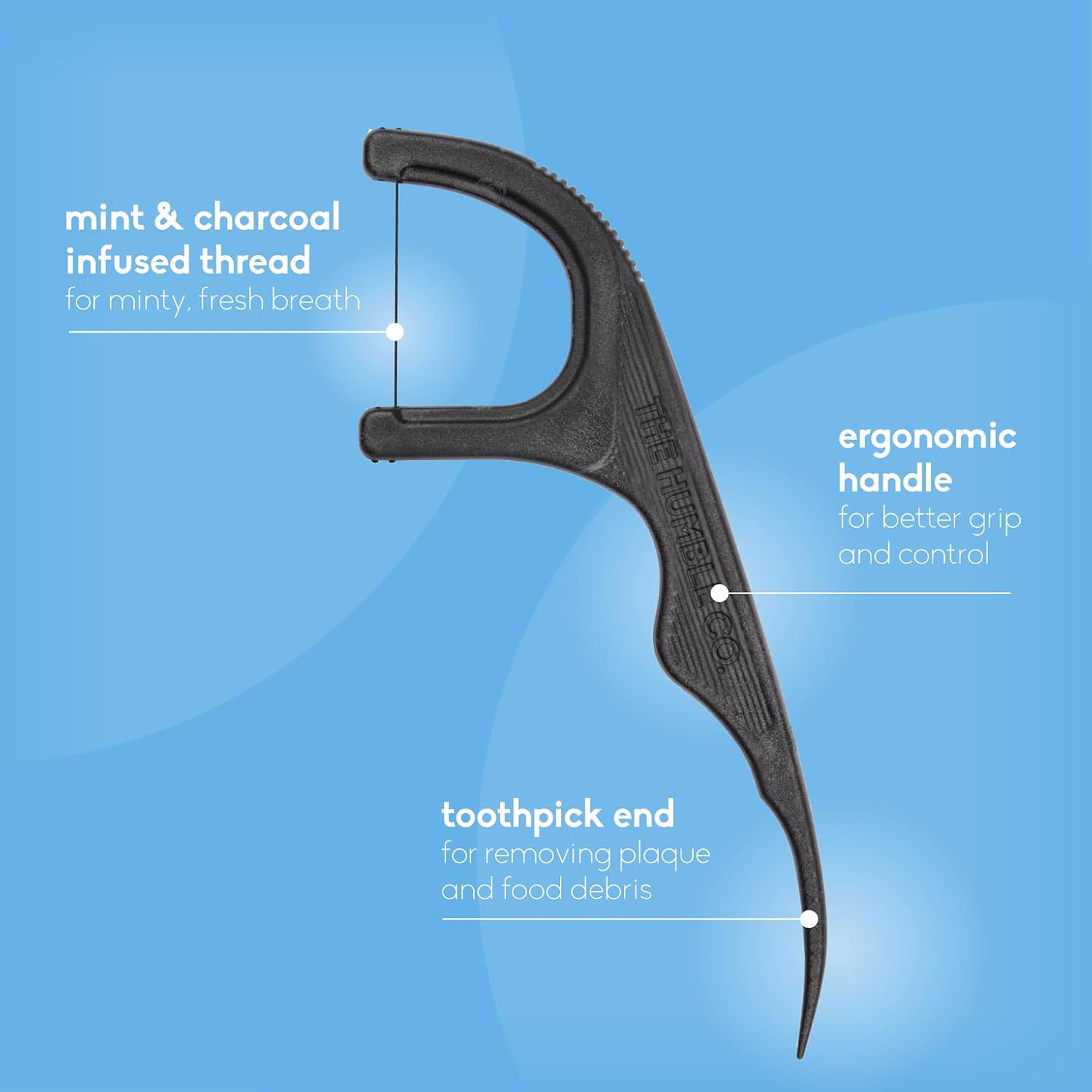 The Humble Co. Floss Picks (200 Count) – Plant Based Dental Floss Picks for Superior Oral Care, Dental Hygiene, and Gum Health, Cruelty Free Tooth Floss Picks (Charcoal, Single Thread)