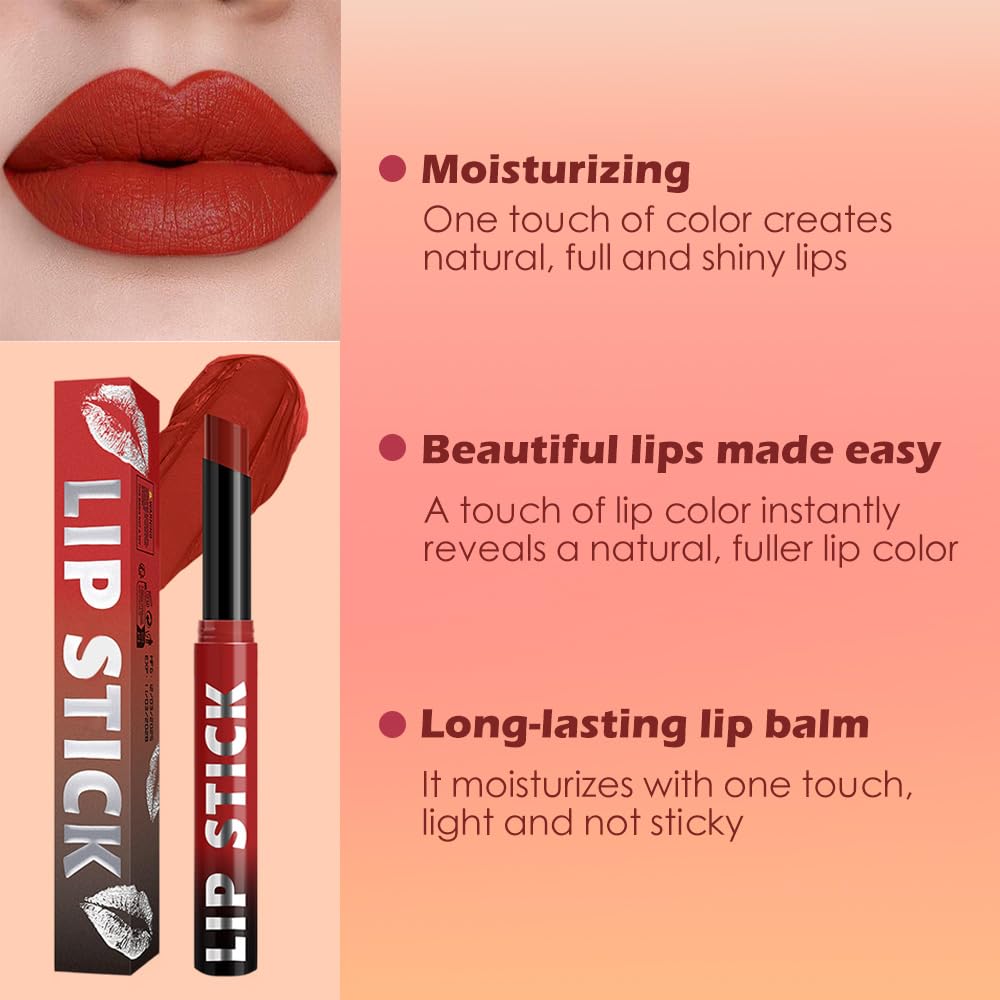 Orange Red Matte Lipstick for Women, Long Lasting Waterproof Transfer-Proof Vegan, 24 Hours Moisturizing Glossy Shine Lip Gloss, Lipstick Palette Beauty Products Makeup All-Day Formula A06#