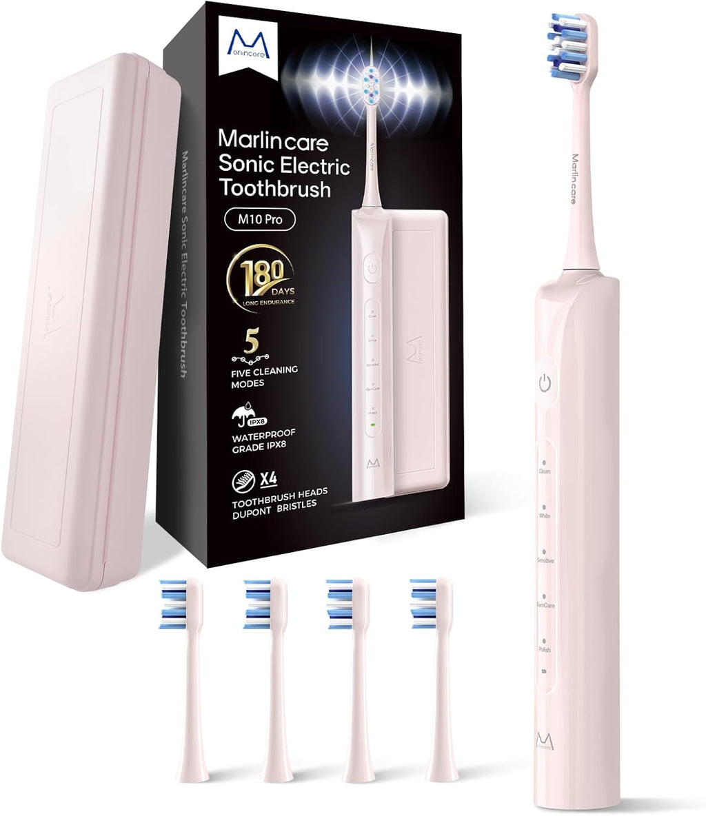 Electric Toothbrush for Adults, Rechargeable Sonic Travel Toothbrush Teens with 4 Brush Heads-180 Days Battery Life, 55000VPM, 5 Modes Smart Timer& Travel Case, Pink