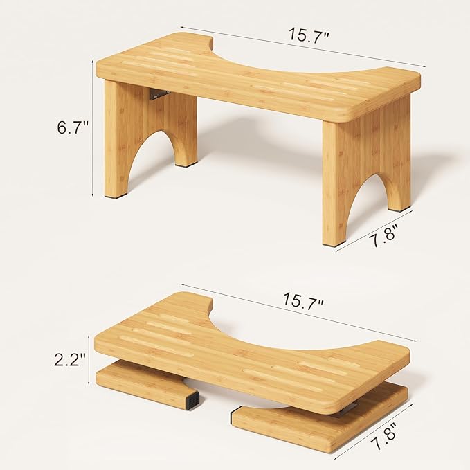 Osivaes 2 Pack Toilet Poop Stool Adult, Wood Squat Potty Stool for Adults, Foldable Bamboo Toilet Stool Squat for Travel Size, Wooden Toilet Bathroom Step, Portable for Pooping