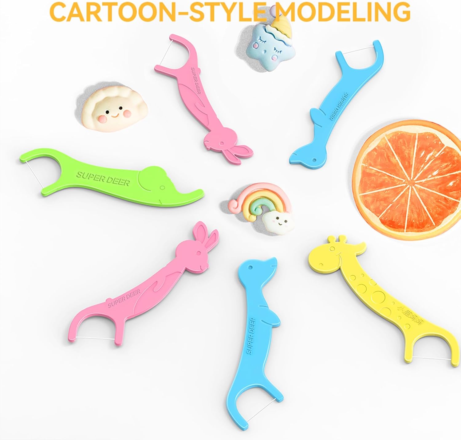 Super Deer Dental Floss Picks for Kids,4 Animal-Shaped Picks, Fluoride-Free, Fun Oral Care in Colorful Floss Sticks Design Ideal for Ages 3+, 200 Count (Pack of 2)