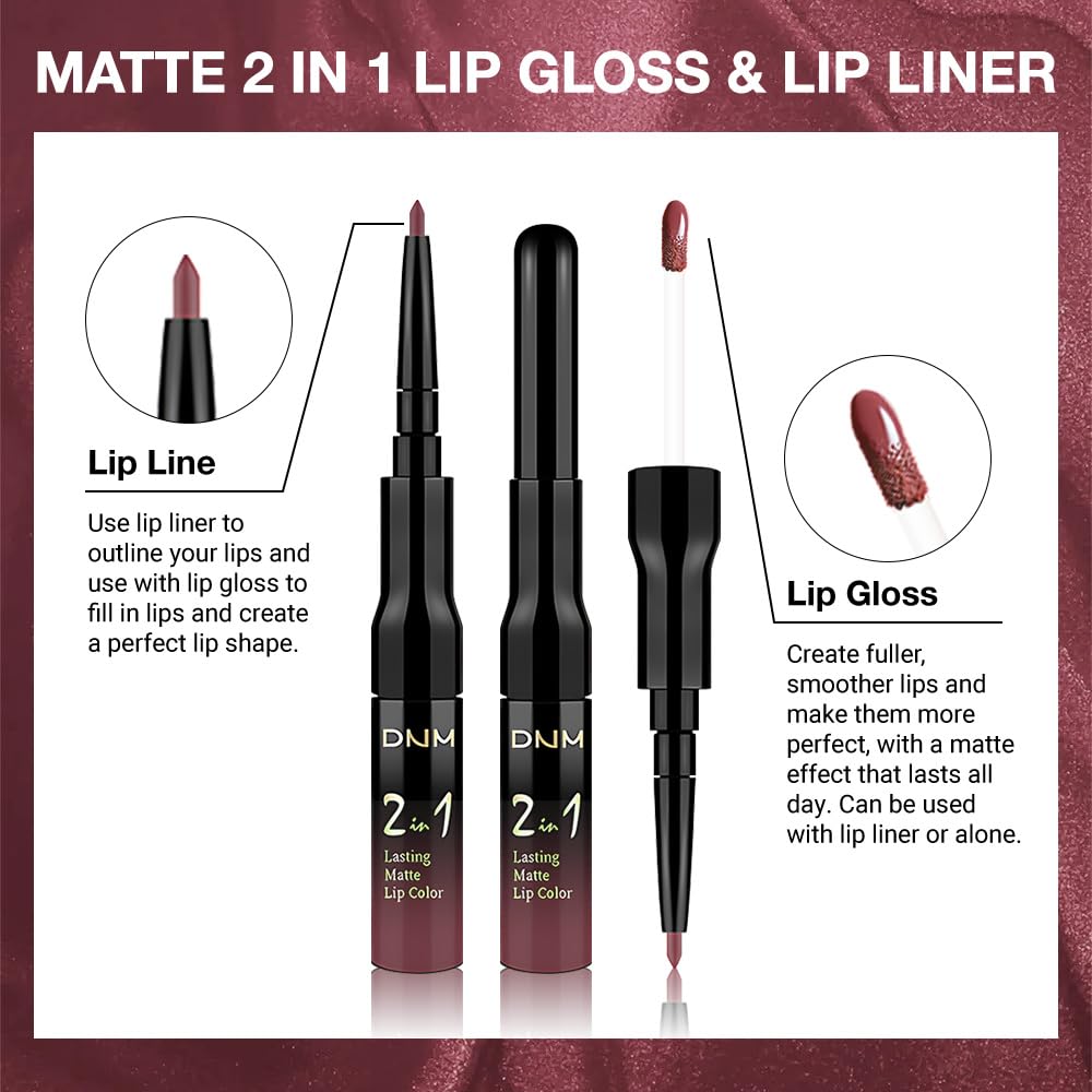 1Pcs 2 in 1 Red Brown Matte Lip Liner and Liquid Lipstick Stain Makeup Set for women, Red Brown Long Lasting Smudge Proof Lip Tint Matte Finish Lip Gloss for All-Day Color Hold Easy to Use 57#