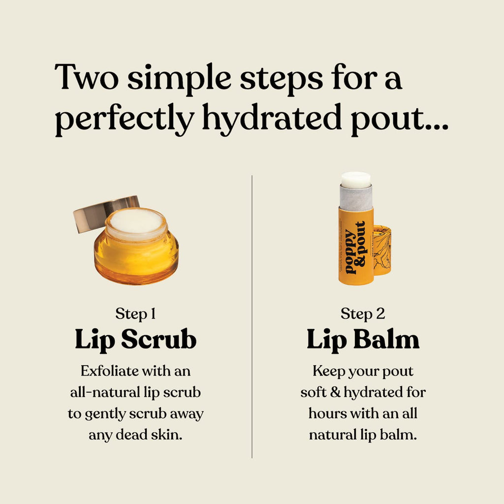 Poppy & Pout Lip Care Set | Lip Balm & Scrub | Sustainable Cardboard Tubes & Glass Jars, All Natural, Beeswax, Coconut Oil, Cruelty Free, Exfoliating & Moisturizing Lip Treatment (Wild Honey)