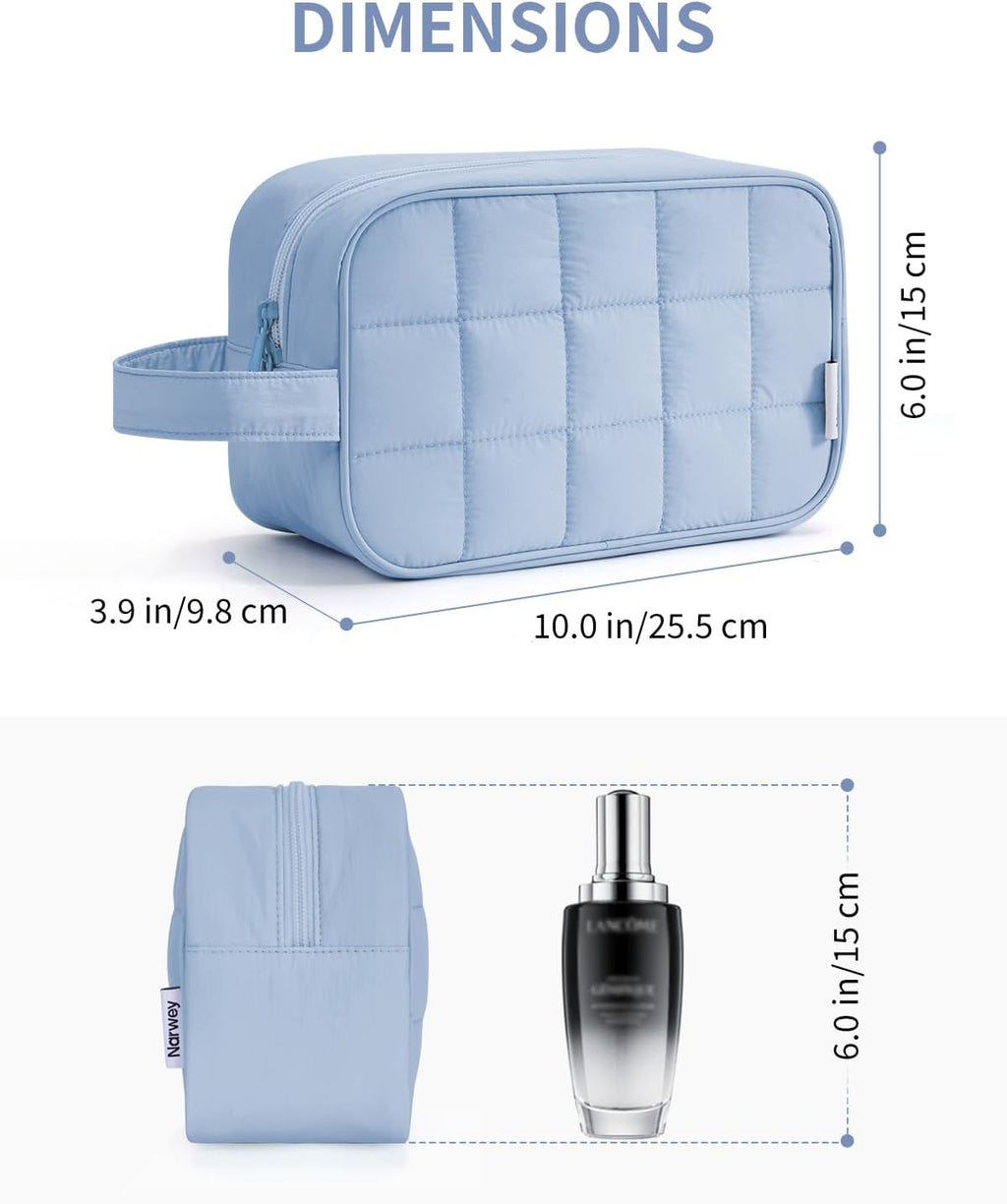 Narwey Puffy Travel Toiletry Bag for Traveling Women Girl, Travel Bag for Toiletries, Cute Travel Makeup Bag Organizer, Quilted Cosmetic Bag Make Up Skincare Medicine Bags