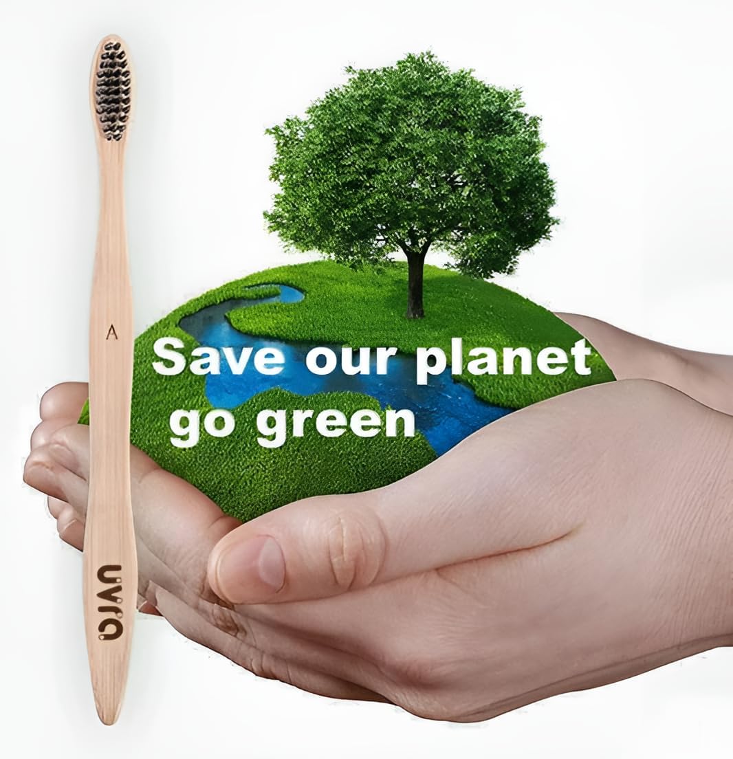 Bamboo Toothbrushes for Adults - 10 Pack Eco-Friendly, Biodegradable, Charcoal-Infused Soft Bristles Bamboo Toothbrush - Sustainable Plastic Free, Compostable Natural Wooden Toothbrushes