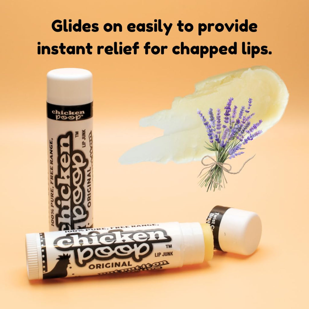 Chicken Poop® Lip Balm 100% Natural Moisturizer for Dry, Chapped Lips, 0.15 oz, (Original), Pack of 5