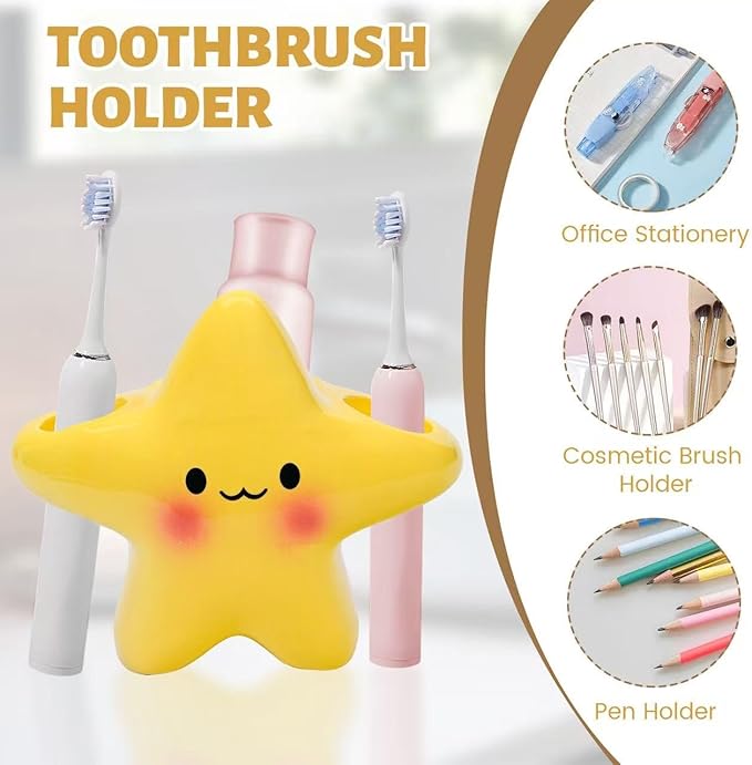 Toothbrush Holder, Yellow Ceramic Multi-Purpose Organizer for Bathroom Decor, Makeup Brush Stand, Bathroom, Kitchen, Bedroom, Office Decor