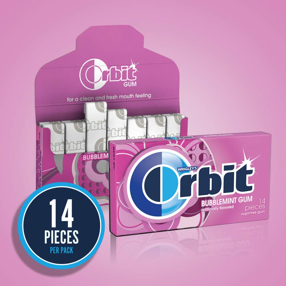 ORBIT Bubblemint Chewing Gum Sugar Free, 12 Packs of 14-Pieces (168 Total Pieces) Gum Packs Bulk