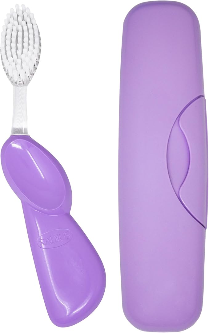 RADIUS Toothbrush Big Brush with Replaceable Brush Head BPA Free ADA Accepted - Right Hand - Pastel Lavender Brush with Pastel Lavender Case