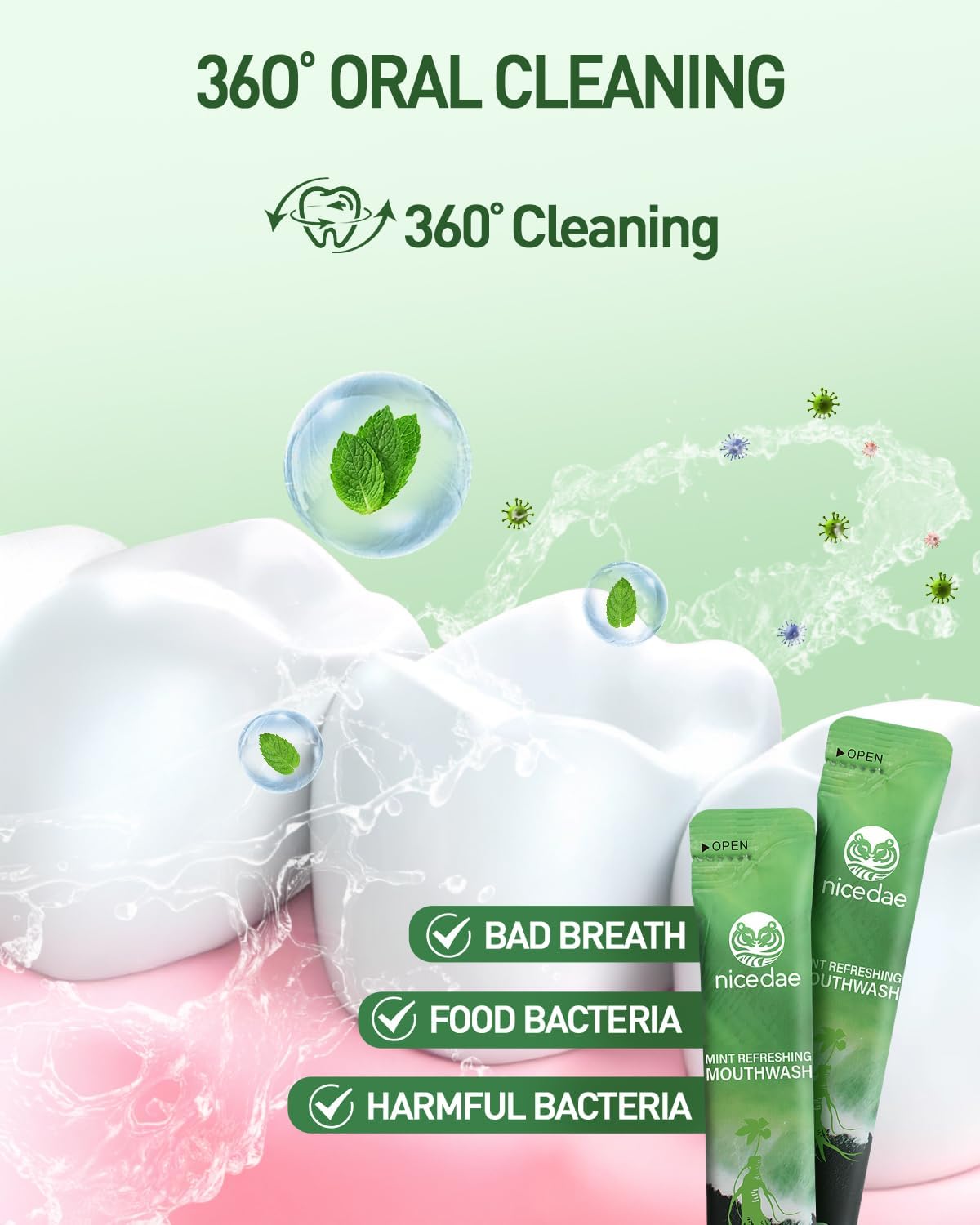 Travel Size Mouthwash Portable Packets Alcohol-Free & Fluoride-Free Fresh Mint Mouth Wash 30 Individual Wrapped Cruise Essentials