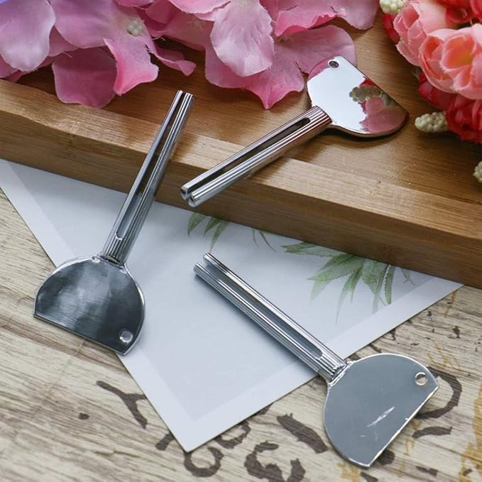 3Pcs Silver Stainless Steels Metal Tube Squeezer Keys Salon Toothpaste Tube Squeezers Toothpaste Roller,Rolling Toothpaste Squeezer,Bathroom Safety, Aids and Accessories