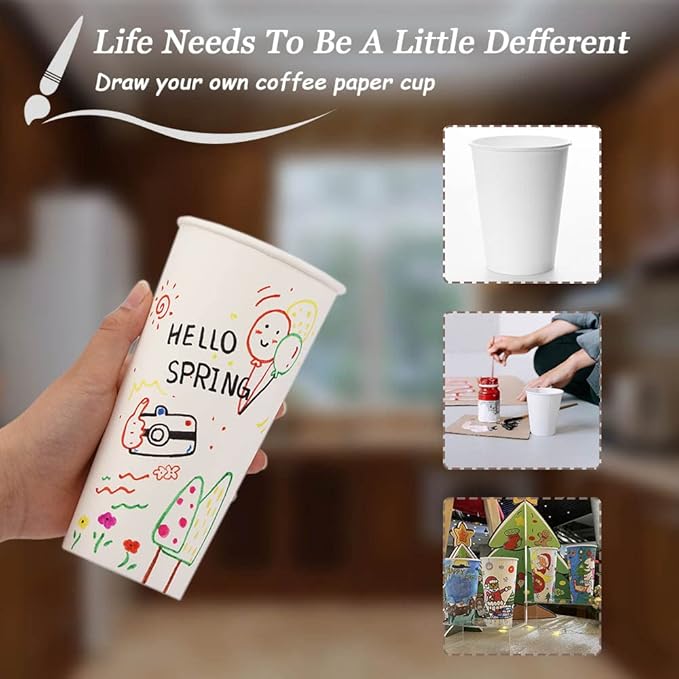 Lamosi 16 oz Disposable Coffee Cups, 180 Pack 16 oz White Paper Cups, Hot/Cold Beverage Drinking Cups for Water Juice or Tea, Office Party Home Travel