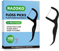 RAZOKO Biodegradable Dental Floss Picks, Charcoal Toothpick Stick Soft On Gum & Teeth, Plant Based Dental Floss Picks for Adults & Kids, 100 Count Mint