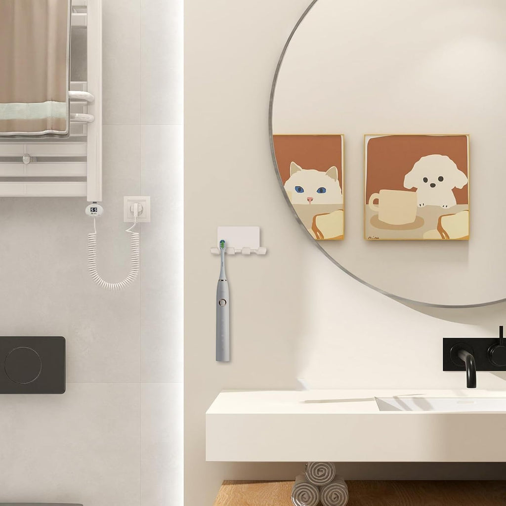 Self Adhesive Toothbrush Holders Wall Mounted, 3 Slots Electric Toothbrush Organizer for Shower, Multipurpose Rack Hanger for Power Plug, Razor, Key(Frosted)