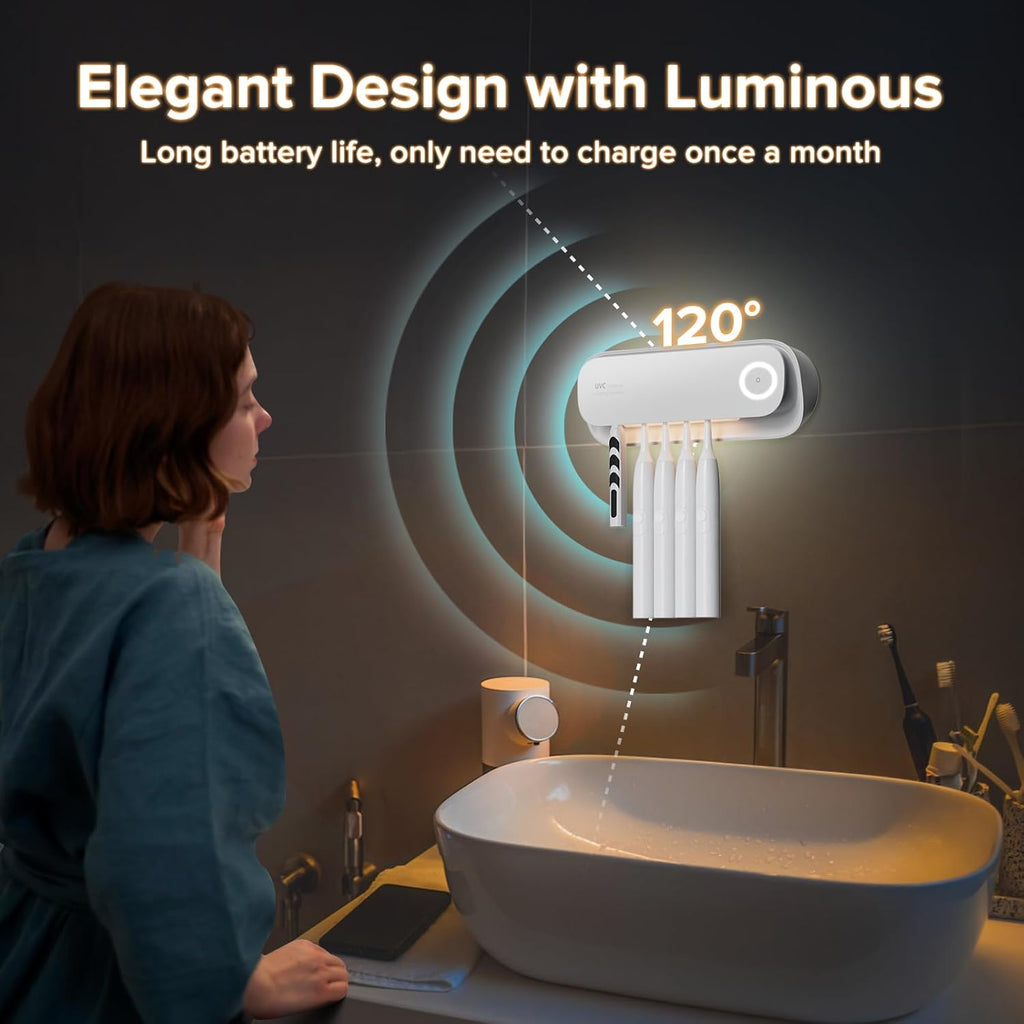 Toothbrush Holders Wall Mounted,5 Slots Tooth Brush Holder for Bathroom,Rechargeable Toothbrush Cleaner with Drying Function,Electric Toothbrush Holder with Cover (White)