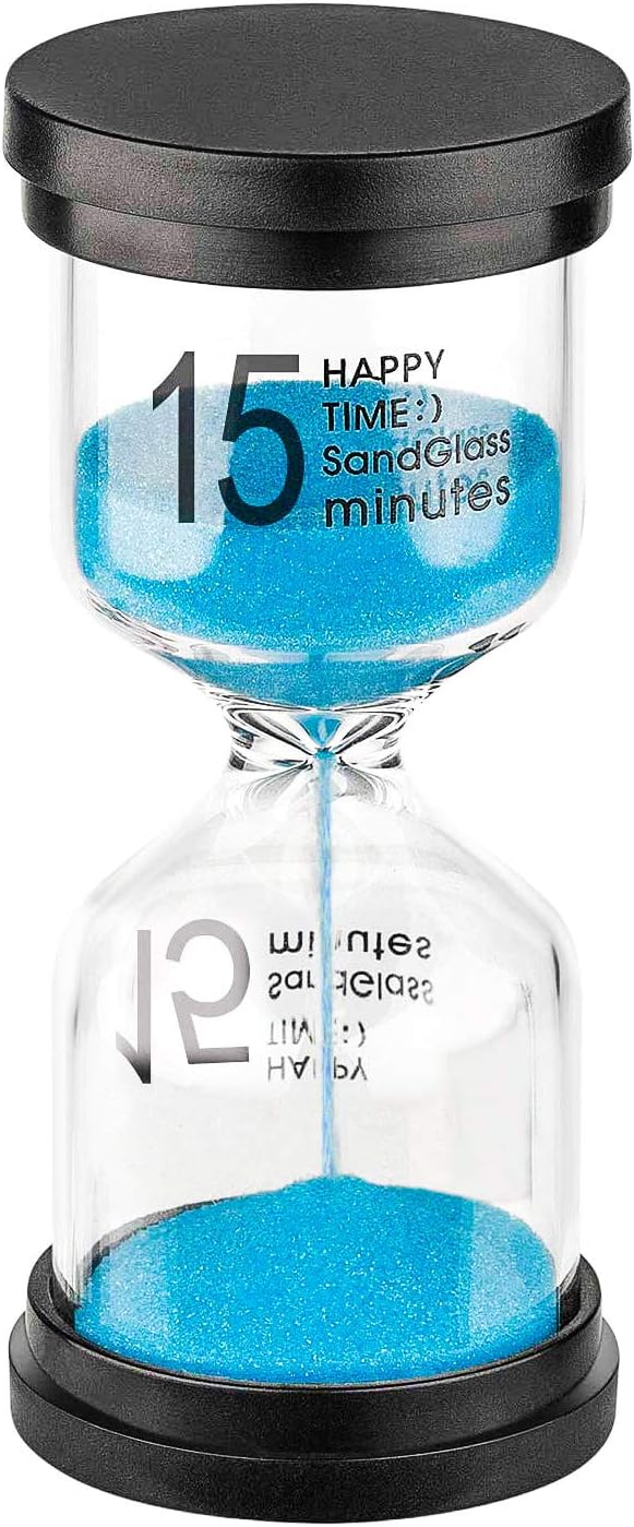 15 Minute Sand Hourglass Timer: Plastic Sand Clock 15 Min, Hour Glass Colorful Sandglass Timer for Kids, Games, Classroom, Kitchen, Decoration