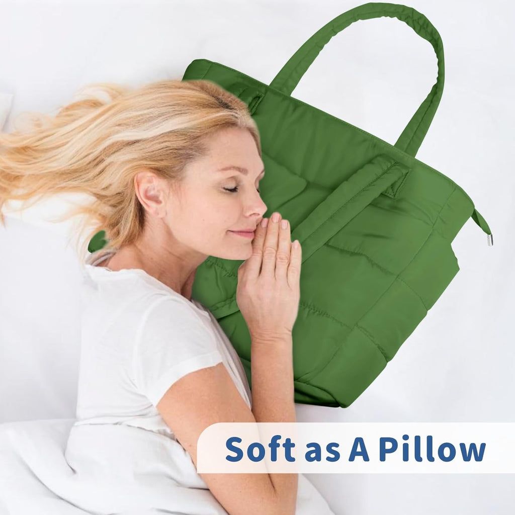 TOPDesign Puffer Tote Bag for Women, Lightweight Puffy Handbag with Compartments, Quilted Shoulder Bag for Work, Travel, Gym