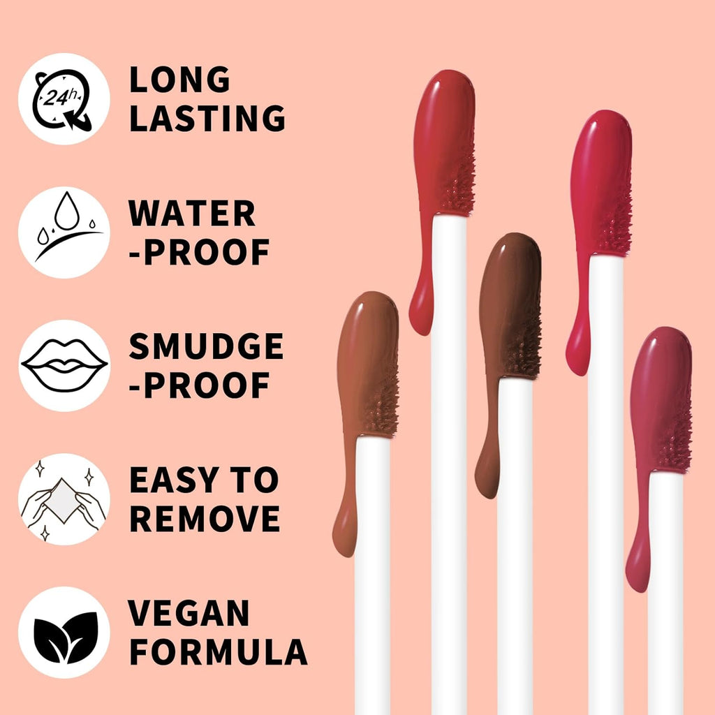 KIMUSE 5Pcs Peel Off Lip Stain, Long Lasting Lip Liner Stain, Waterproof, Transfer-Proof, Smudge-Proof, Highly Pigmented Lip Stain Peel Off Set for All Day Color Hold