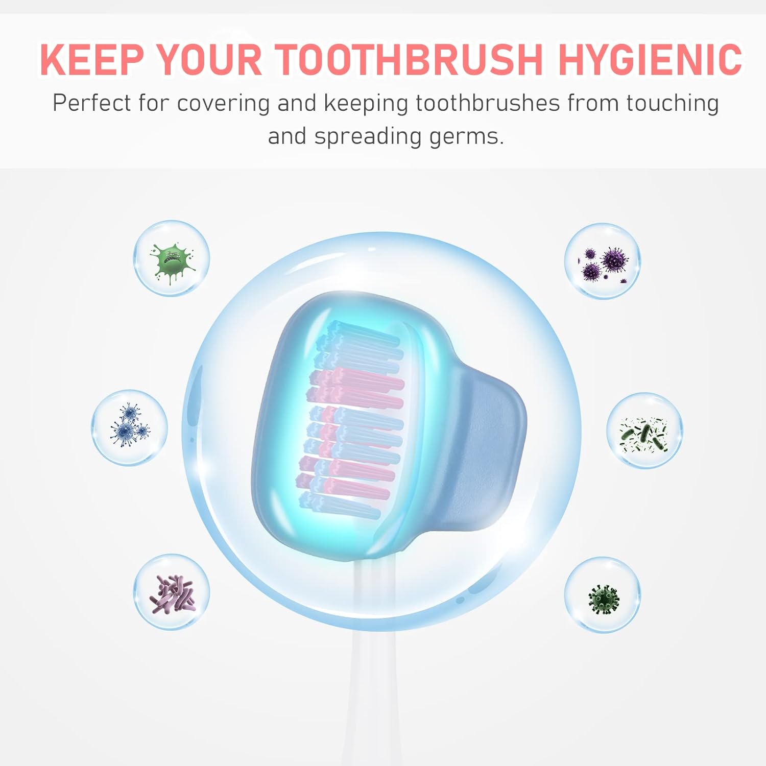 Toothbrush Covers Caps Family Pack:Tooth Brush Coveres Travel Case Protector Plastic Clip for Household Travel, Fits Electronic and Manual Toothbrushes for Adults Kids (Blue-W)