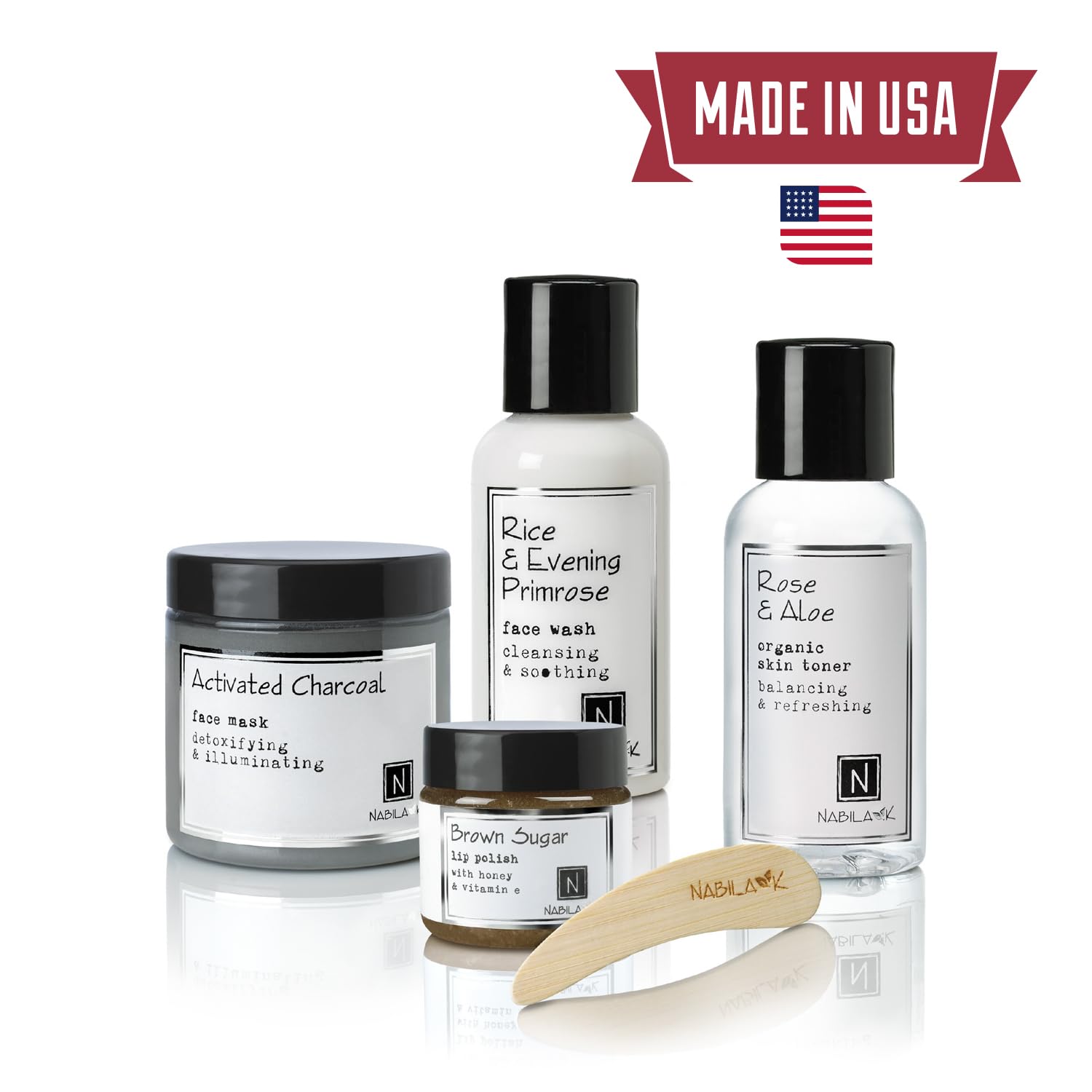 Nabila K Natural Detox Gift Set – Includes Vanilla Bean Glycerin Soap, Organic Kelp & Chamomile Face Polish, Argan Oil Face Elixir & Acai Lip Balm – Luxury Skincare Kit – Ready-to-Gift Spa Box