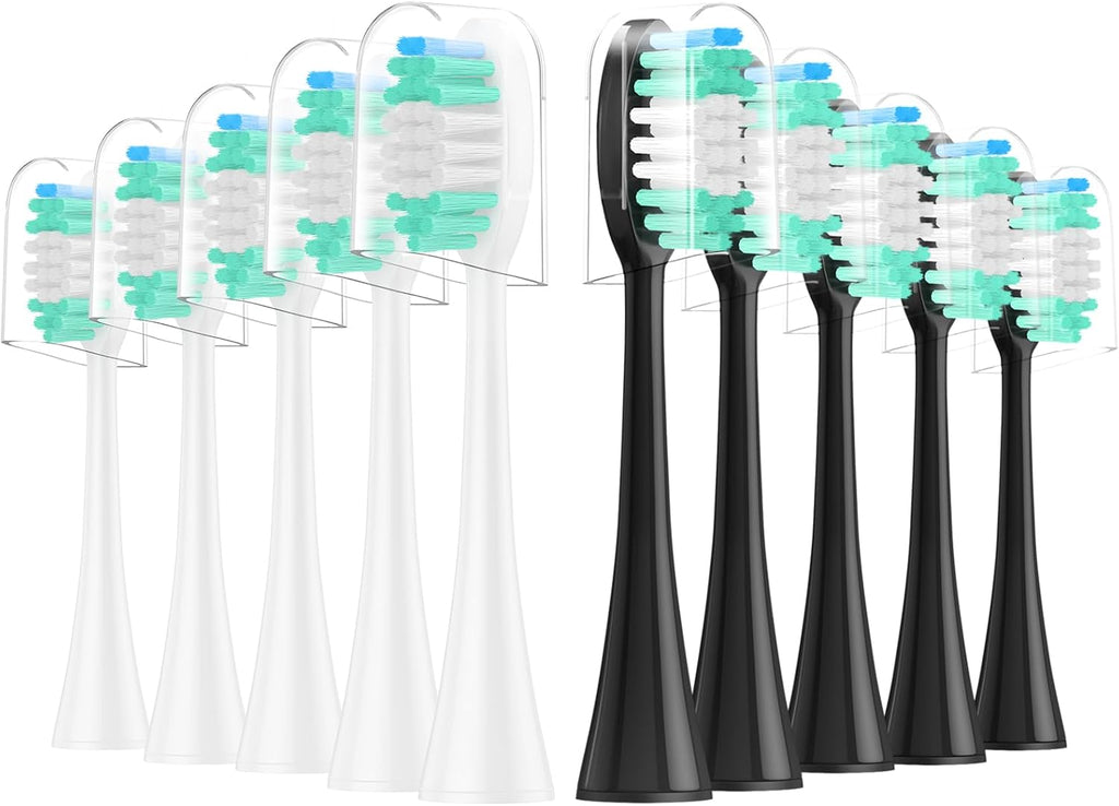 10 Pack Replacement Toothbrush Heads Compatible with AquaSonic Black Series, Vibe Series, Duo Series Pro,Elite, HDC Pro Electric Toothbrush, 5 Black 5 White