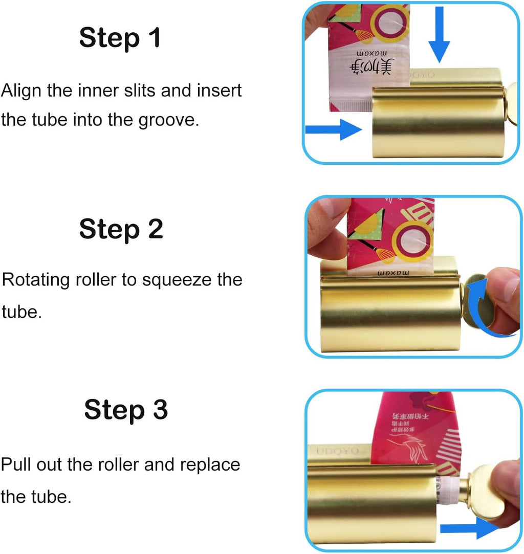 Toothpaste Squeezer - Metal Tube Squeezer Stainless Steel Tube Wringer UDQYQ Toothpaste seat Holder Stand (Matt Gold)