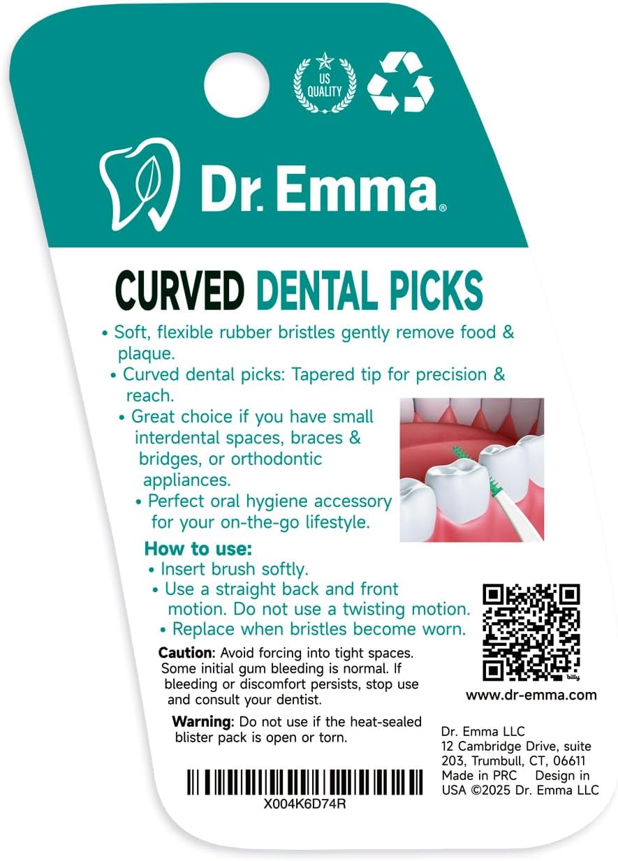 Dr. Emma Dental Picks Mint Curved Soft Rubberized Tooth Picks Easy to Use Brush Picks with Carry Case, 90Ct