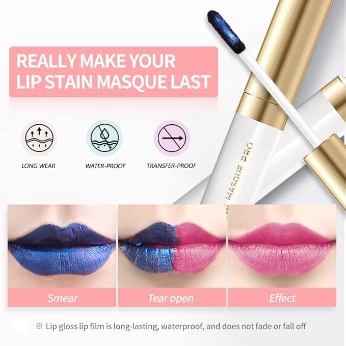 Lip Stain Peel Off – Wipe-Off Lip Stain Tattoo | Long Lasting Waterproof Lip Tint, High-Pigment Matte Lip Color, Smudge & Transfer Proof Lip Stains Masque, Kiss-Proof All-Day Lip Makeup 05#+09#
