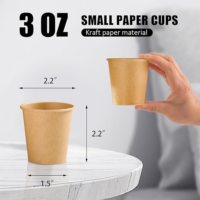 1200 Pack 3 oz Paper Cups, Disposable Kraft Small Mouthwash Bathroom Cups 3 Ounce, Hot/Cold Beverage Cups for Home, Kitchen, Party