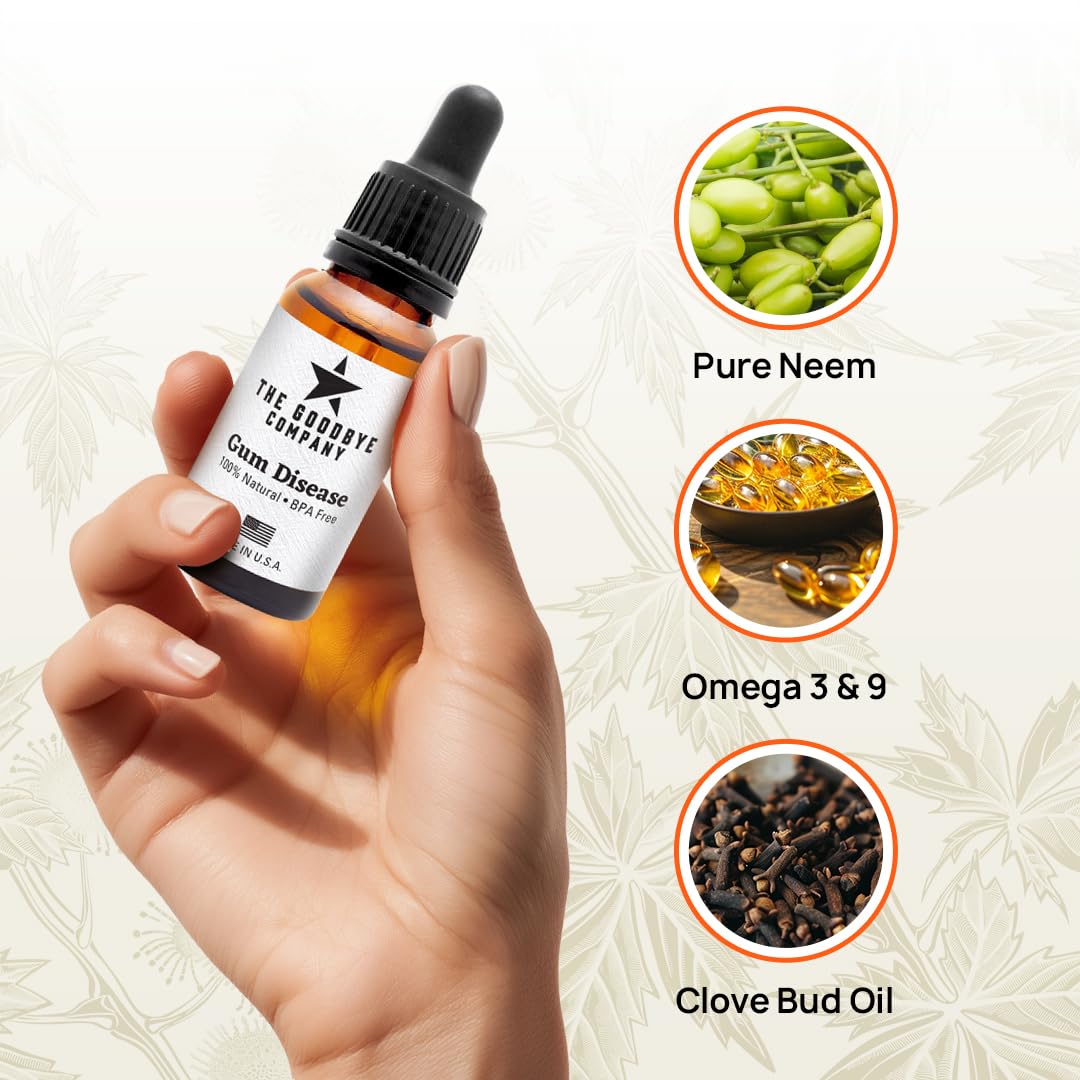 The Goodbye Company Gum Disease Treatment - 100% Pure Neem & Clove Oil - Natural Gingivitis Remedy - Non-Toxic, BPA-Free Oral Care - Fast-Acting Gum Healer (30ml)