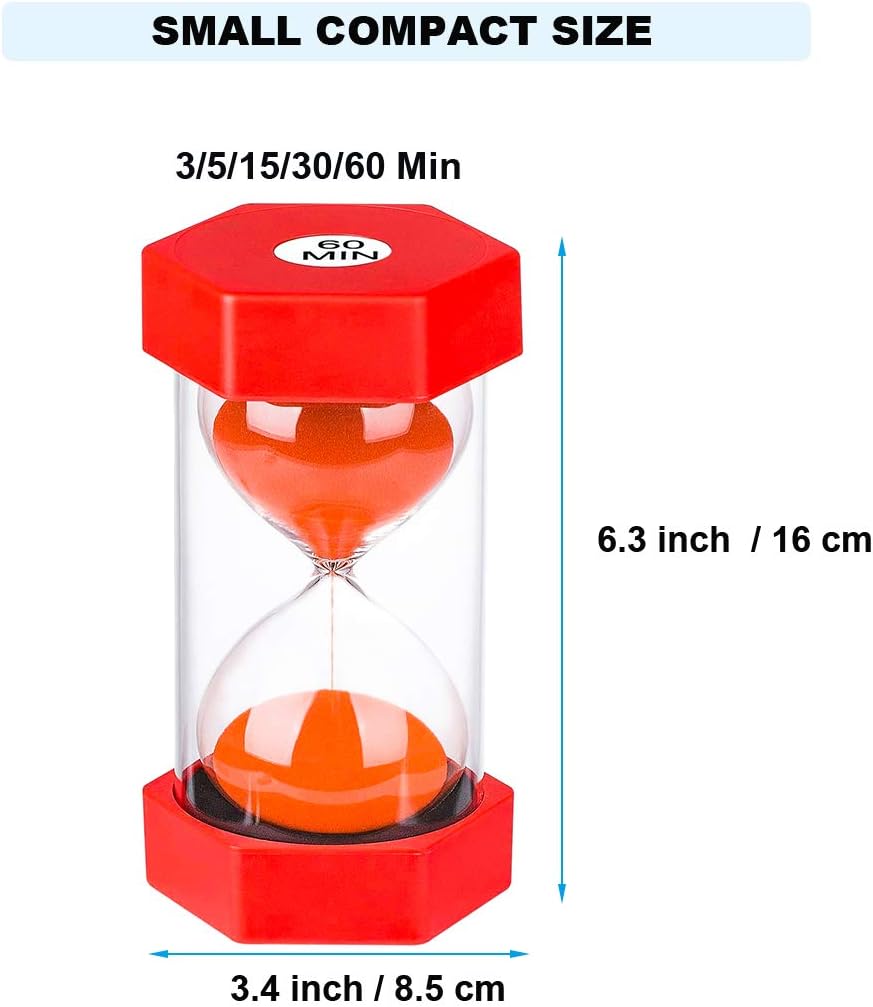 3 Minute Sand Hourglass Timer: Plastic Sand Clock 3 Minutes, Large Red Sand Watch 3 Min, Colorful Hour Glass Sandglass Timer for Kids, Games, Classroom, Kitchen, Decorative