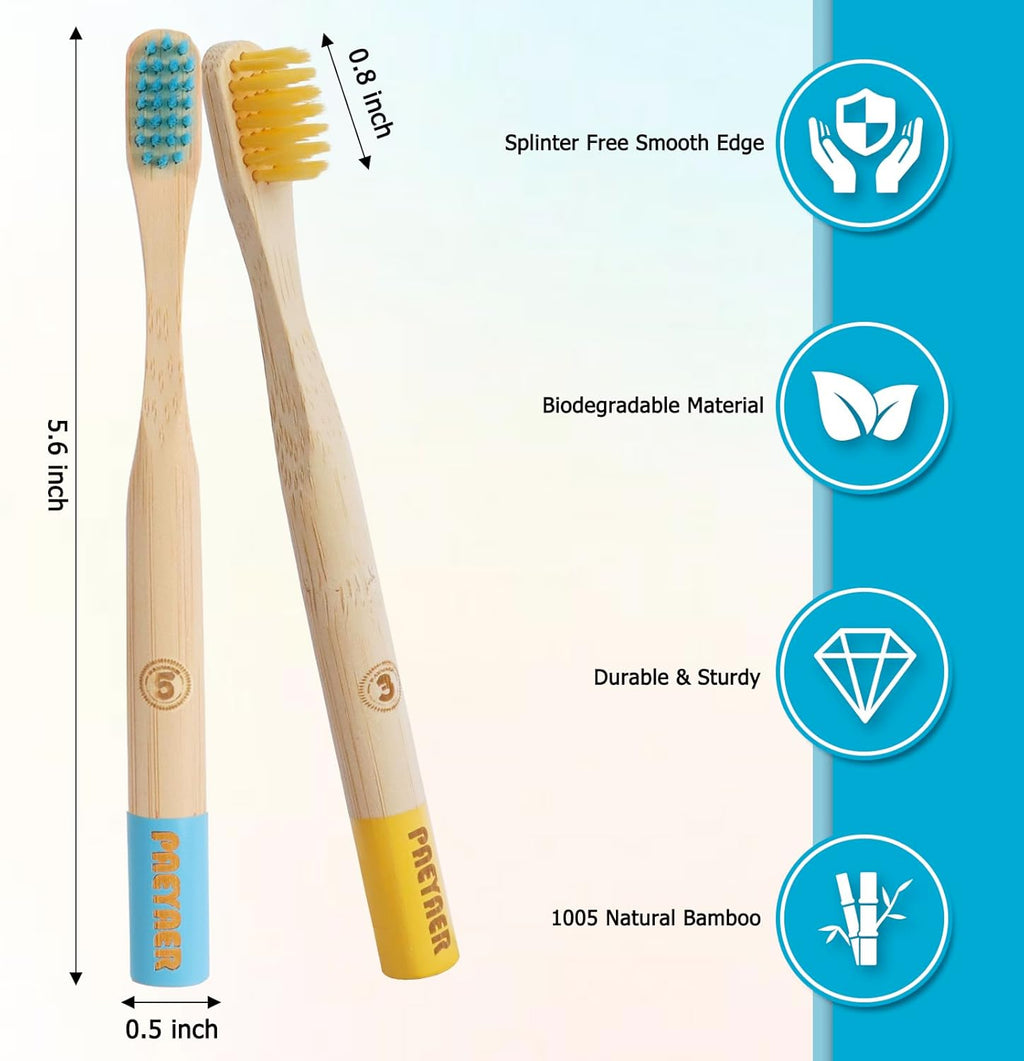 New Kids Bamboo Toothbrushes - 6 Pack, Organic Soft Bristle Toothbrush for Kids, Biodegradable Children's Toothbrushes (Toddler Toothbrush Ages 3-12, Multicolor)