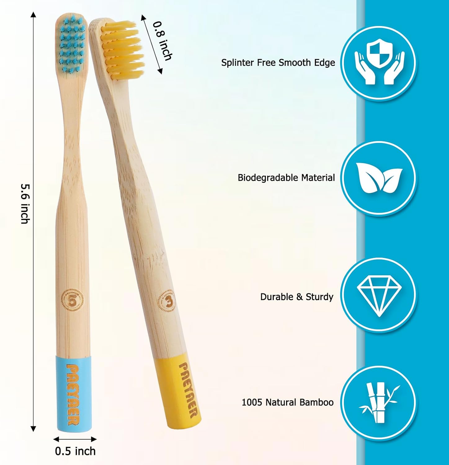 New Kids Bamboo Toothbrushes - 6 Pack, Organic Soft Bristle Toothbrush for Kids, Biodegradable Children's Toothbrushes (Toddler Toothbrush Ages 3-12, Multicolor)