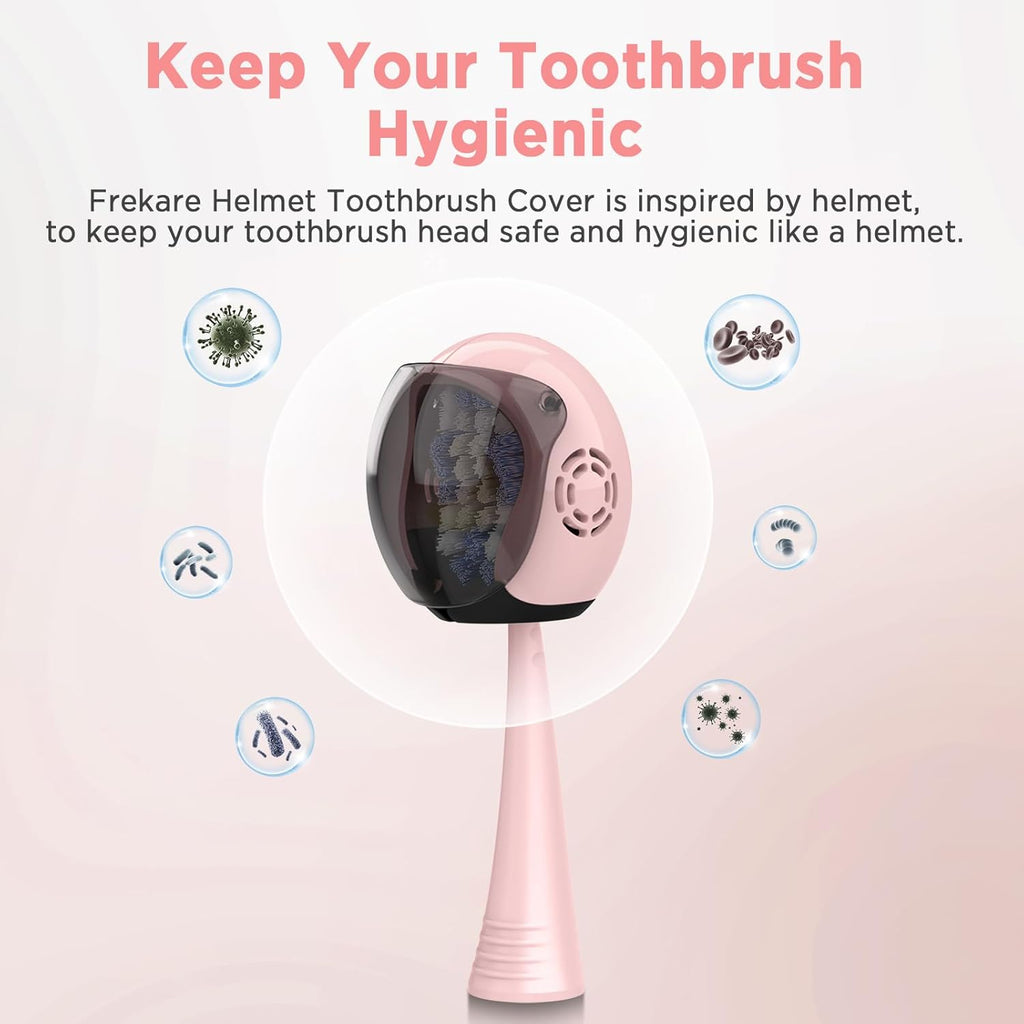 Helmet Toothbrush Covers Caps, Toothbrush Head Protector for Household Travel, Fits Most Manual and Electric Toothbrushes, 4 Count (Blue, White, Pink, Rose Pink)