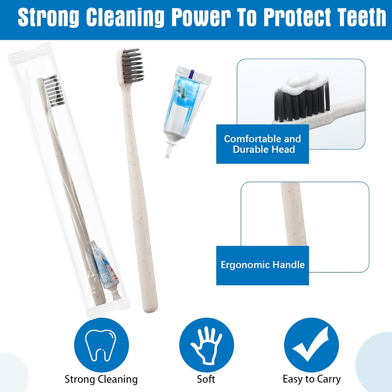 Uiifan 100 Sets Disposable Toothbrushes with Toothpaste Bulk Individually Wrapped Travel Toothbrush Kit Soft Bristle Tooth Brushes Homeless Supplies for Hotel Shelter Nursing Home Charity Donation